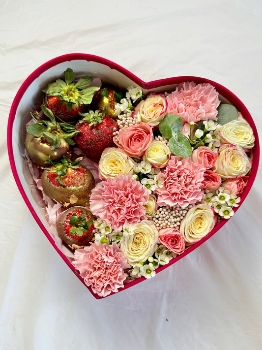NEW* Chocolate Covered Strawberries & Flowers Box - Valentine's Day
