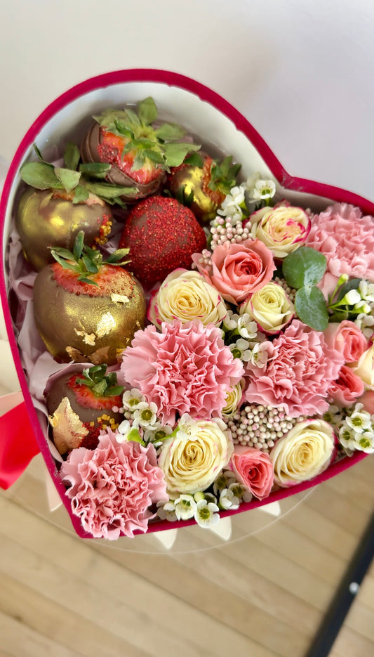 NEW* Chocolate Covered Strawberries & Flowers Box - Valentine's Day